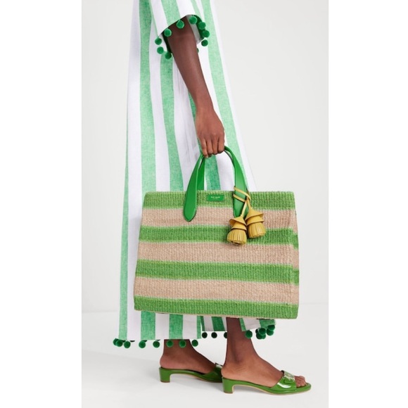 Kate Spade Manhattan Striped Straw Large Tote - Picture 1 of 15